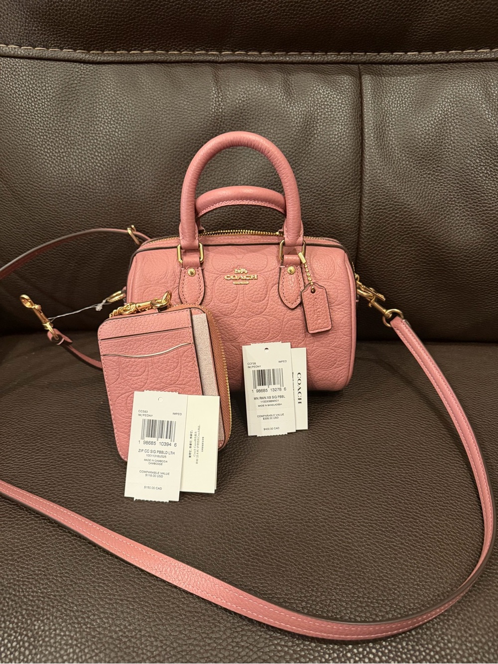 Coach Peony Pink Mini Rowan and Matching Zip Wallet.. brand new with tags!!